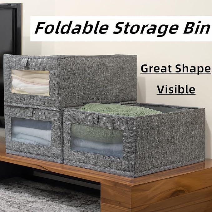 Fordonral 4 Pack Closet Organizers and Storage Bins, Storage Containers for Organizing Clothing, Jeans, Toys, Books, Shelves, Wardrobe - Closet Organizer, Large Storage Boxes Baskets with Window