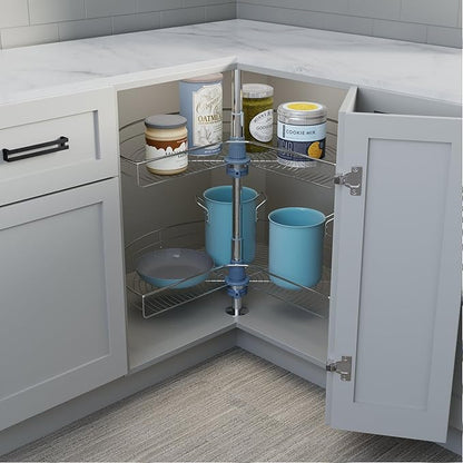 Dowell Base Cabinet Kidney Shape Dia.28 270° Lazy Susan, 2 Shelves, Kitchen Base Corner Cabinet Organizer (Chrome 4001 270 28)