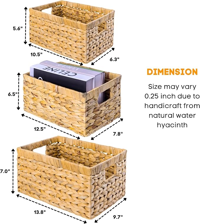 M4DECOR Set of 6 Water Hyacinth Storage Baskets – Wicker Storage Baskets for Shelves, Pantry Baskets for Organizing, Handwoven Wicker Baskets for Storage (Combo 2 Sets SML)