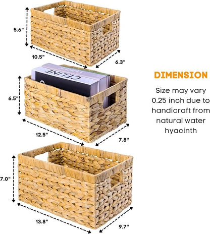 M4DECOR Set of 6 Water Hyacinth Storage Baskets – Wicker Storage Baskets for Shelves, Pantry Baskets for Organizing, Handwoven Wicker Baskets for Storage (Combo 2 Sets SML)