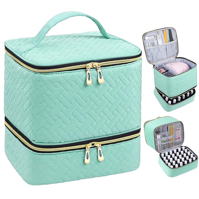 Nail Polish Organizer, Nail Polish Storage Holds 30 Bottles & Nail Lamp, Double Layer Nail Bag Organizer Case, Portable Nail Polish Holder for Nail Tech Travel & Manicure Kit