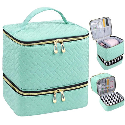 Nail Polish Organizer, Nail Polish Storage Holds 30 Bottles & Nail Lamp, Double Layer Nail Bag Organizer Case, Portable Nail Polish Holder for Nail Tech Travel & Manicure Kit