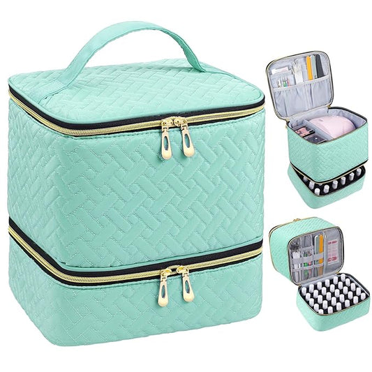 Nail Polish Organizer, Nail Polish Storage Holds 30 Bottles & Nail Lamp, Double Layer Nail Bag Organizer Case, Portable Nail Polish Holder for Nail Tech Travel & Manicure Kit