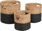 happimess BSK2011D-3SET Avery Bohemian Cottage Handwoven Hyacinth Cylinder Nesting Baskets with Handles, Natural/Black (Set of 3)