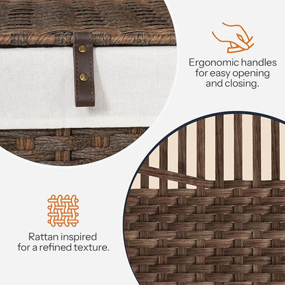 HOOBRO Storage Basket with Lid, 52.8 Gallon (200L) Wicker Basket, Handwoven Blanket Storage Basket with Handles, Metal Frame and Soft Lining, Foldable for Bedroom, Laundry Room, Brown BR220CW01