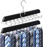 2 Pack Tie Rack Belt Hanger for Closet Upgraded Non Slip Tie Hanger Space Saving with 20 Foldable Hooks Wooden Belt Tie Organizer for Tank Tops Bras Cami Scarves