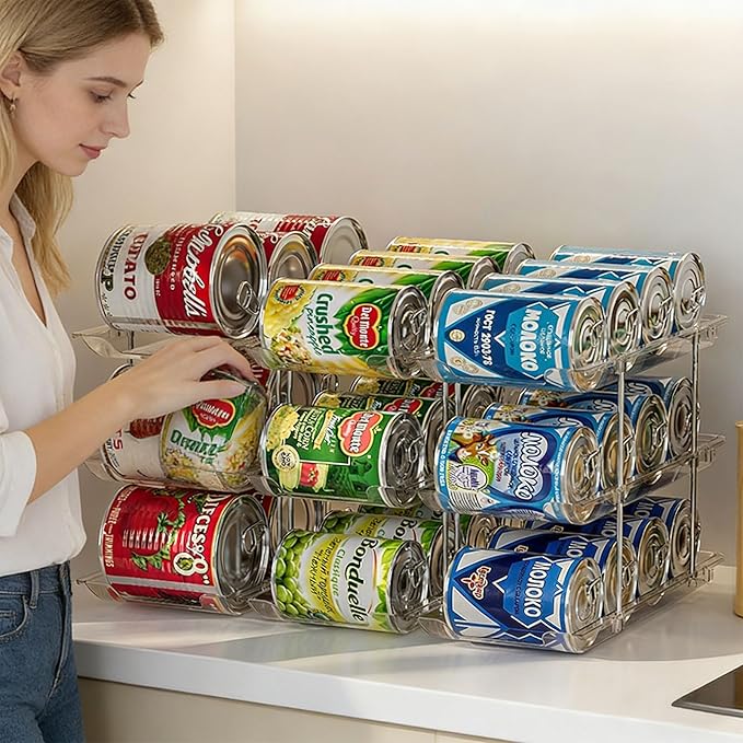 Sturdy Stacking Can Organizers Systems with Portable Size Optimizes Kitchen Storage Store Organization Shelves