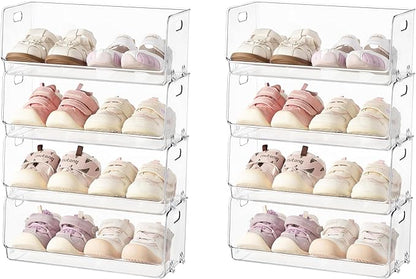 HBlife Clear Acrylic Kids Shoe Rack Baby Toddler Shoe Storage Organizer for Closet Floor Entryway Bedroom, 8 Tier Stackable Small Shoe Rack Shelf Display Stand