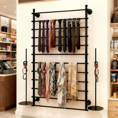 12 Layers 80cm Black Wall Display Stand Wrapping Paper Ribbon Organizer Tie Scarf Rack Belt Towel Holder Spool Hijab Stand Metal Shelving for Home, Retail Stores, Flower Shop, Studio, Sewing
