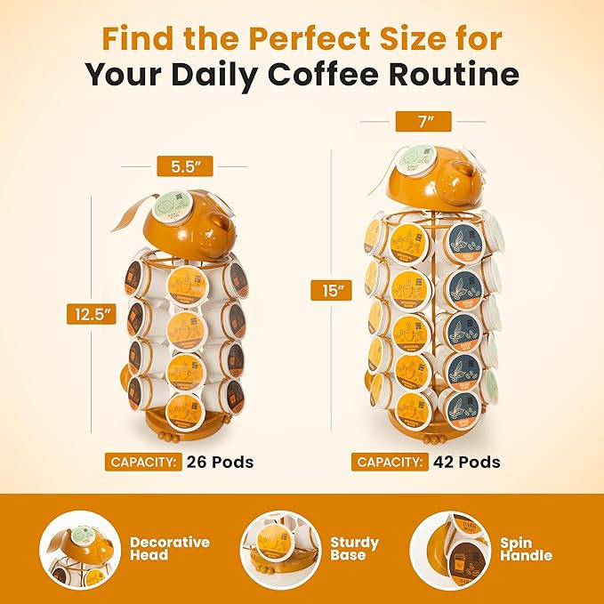 Made Easy Kit Carousel Coffee Pod Holder, Compatible with Keurig K-Pods K-Cups, Countertop Rack Storage Organizer, Metal Home and Kitchen Decor, Capsule Café Station Bar (Small, Brown Dog)