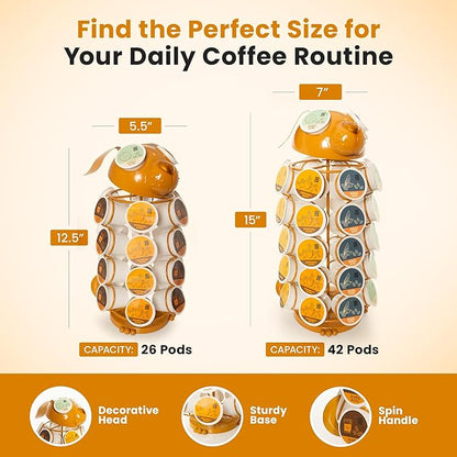 Made Easy Kit Carousel Coffee Pod Holder, Compatible with Keurig K-Pods K-Cups, Countertop Rack Storage Organizer, Metal Home and Kitchen Decor, Capsule Café Station Bar (Small, Brown Dog)