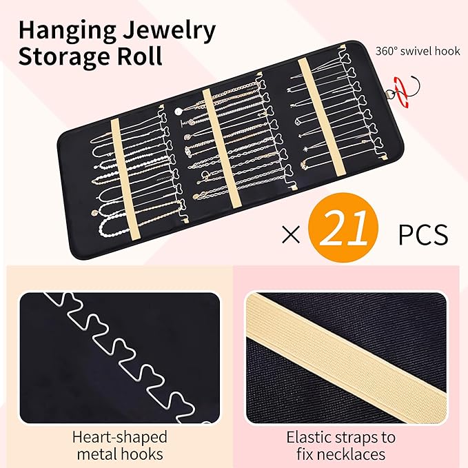 Bloss Hanging Jewelry Organizer-48 Pockets Dual-Sided Hanging Jewelry Organizers and Storage for Necklaces, Earrings Holder on Closet, Wall, Door, Birthday Gifts for Women,Blcak