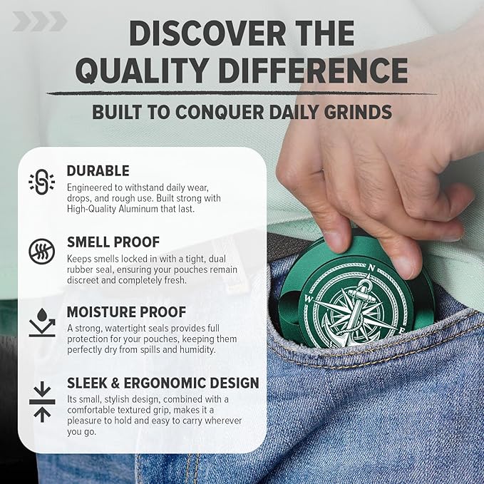 Premium Zyn Metal Can - Waterproof, Moisture & Odor Proof - Metal Zyn Container - Dip Can, Zyn Tin, Zyn Holder with Knurled Edges, Aluminum Zyn Can & Organizer (Mariner Forest Green)