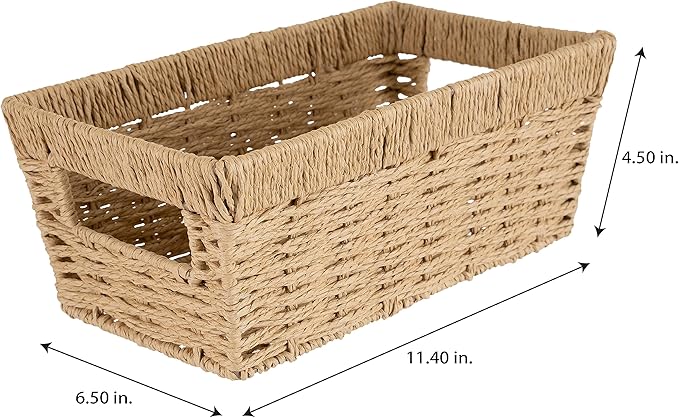 Simplify Small Shelf Storage Basket | Dimensions: 11.4"x 6.5"x4.5" | Dutch Weave Design | Home Organization | Paper Rope Material | Great For Leaving Spaces | Great for Displaying