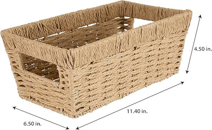 Simplify Small Shelf Storage Basket | Dimensions: 11.4"x 6.5"x4.5" | Dutch Weave Design | Home Organization | Paper Rope Material | Great For Leaving Spaces | Great for Displaying