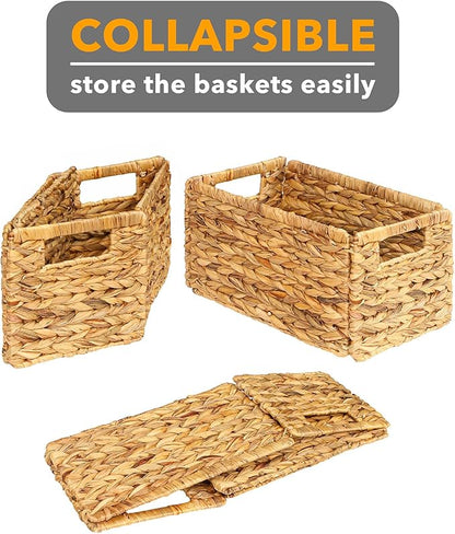 SpaceAid 4 Pack Wicker Basket, Storage Baskets for Organizing, Woven Rattan Basket with Handles for Shelves, Water Hyacinth Large Cube Organizer Storage Bin, 13x8.2x7 inch, Natural