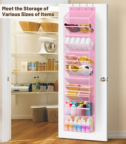 MISSLO 12 Tier Over the Door Shoe Organizer Breathable Mesh Hanging Shoe Rack for Closet Storage Shoe Holder for Door Fit 24 Pairs Sandals, Heels, Boots (Pink)