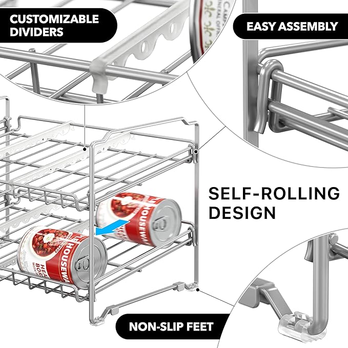 Simple Houseware 2 Tier Stackable Can Rack, Silver, 2 Pack