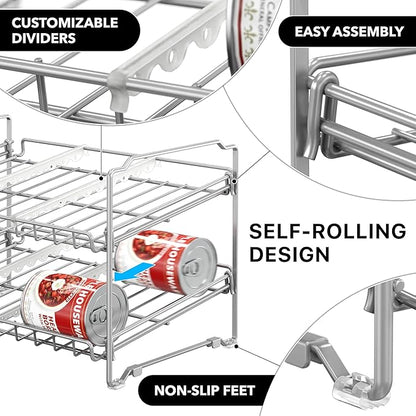 Simple Houseware 2 Tier Stackable Can Rack, Silver, 2 Pack