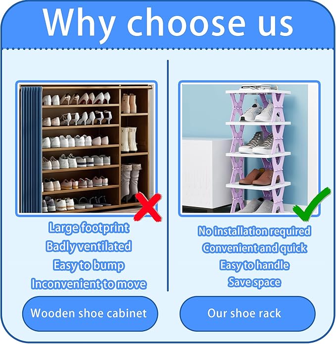 XDMTWLKJ Collapsible Shoe RackOrganizer 6 Tiers-Foldable Shoe Racks for Closet, Space-Saving Kid's Shoe Storage, No Assembly Shoe Shelves for Entryway, Living Room, Bedroom