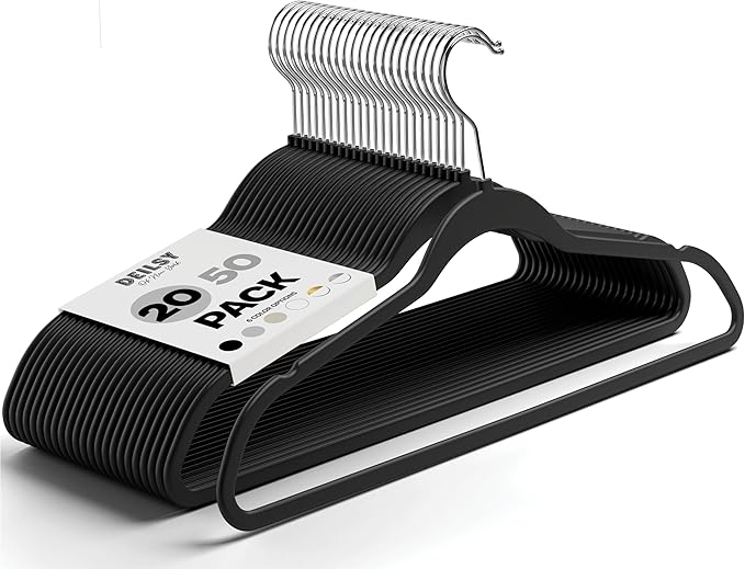 DEILSY™ Clothes Hangers Plastic Hangers - Durable Non-Velvet Plastic Hangers - Slim Hangers, Classic Shirt and Pant Hangers Black Plastic Hangers for Everyday Use Plastic Hangers 20 Pack