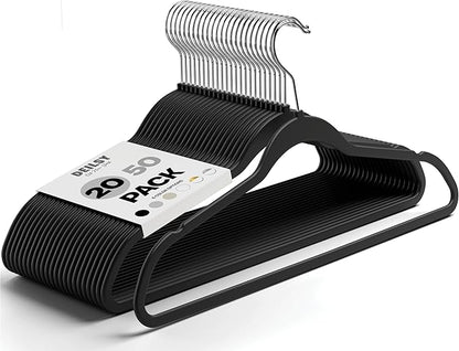 DEILSY™ Clothes Hangers Plastic Hangers - Durable Non-Velvet Plastic Hangers - Slim Hangers, Classic Shirt and Pant Hangers Black Plastic Hangers for Everyday Use Plastic Hangers 20 Pack