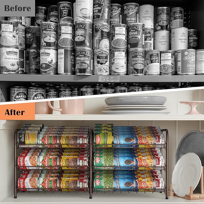 NANANARDOSO Can Organizer for Pantry, 3 Tier Can Dispenser Rack Holds up to 72 Cans, Can Storage Organizer Holder for Canned Food Storage Kitchen Cabinets or Pantry Shelf Countertop, Brown