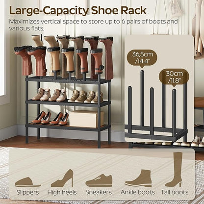 YATINEY Shoe and Boot Rack Organizer, Tall Boots Rack for Closet, Cowboy Shoes Storage, 4 Tier Shoe Racks Organizer Holds 14 Pairs, Black and Rustic Brown SS29BR