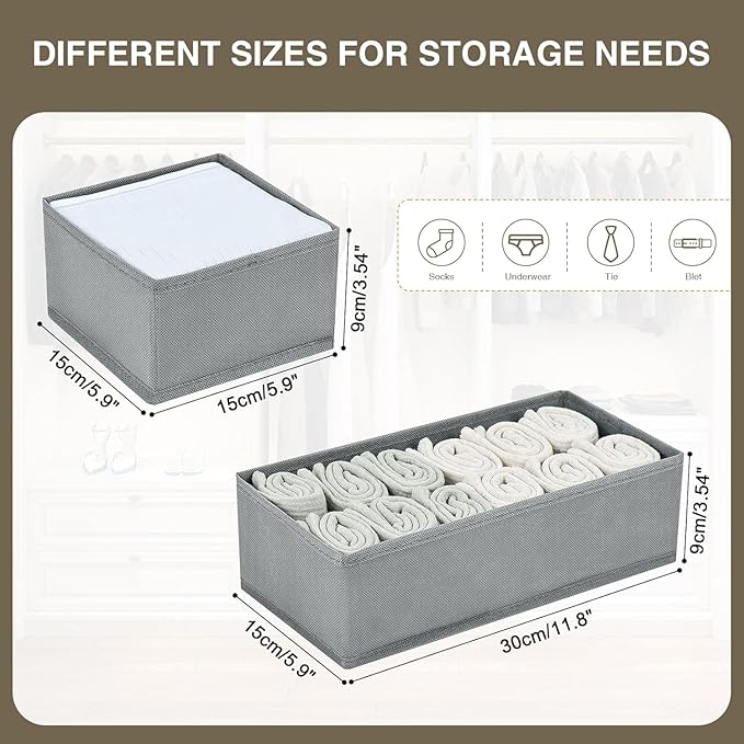 DIMJ Drawer Organizer Clothes Set of 8, Foldable Closet Drawer Organizer, Underwear Drawer Box, Fabric Drawer Dividers for Baby Clothes, Socks, Belt, Tie (Grey)
