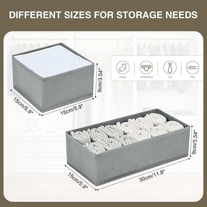 DIMJ Drawer Organizer Clothes Set of 8, Foldable Closet Drawer Organizer, Underwear Drawer Box, Fabric Drawer Dividers for Baby Clothes, Socks, Belt, Tie (Grey)