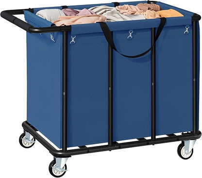 FAVOOSTY 470L Heavy Duty Commercial Laundry Cart with Wheels,Industrial Rolling Laundry Hamper, Extra Large Laundry Basket, Metal Frame for Hotel/Hospital/Home, 440lbs (Blue)