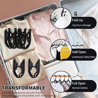 24 Pcs Black Travel Hangers Foldable for Suitcase, Portable Folding Clothes Hangers with Clothesline Travel Accessories, Cruise Ship Essentials Portable Foldable Hangers Drying Rack