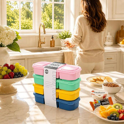 Silicone Reusable Snack Containers with Lids, 4 Pack 3 Compartment Bento Snack Boxes, Leakproof Food Storage Containers for Meal Prep, Lunch, Fruits, Kids & Adults, Dishwasher Safe