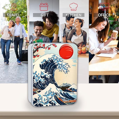 Metal Tin Box Sturdy Metal Storage Box with Lid, Large Container Holder for TCG Cards,Car Keys,Cookies,Tin Containers for Gift,5.0x3.7x1.6 Inch,Exquisite Pattern Design(Waves Sun)