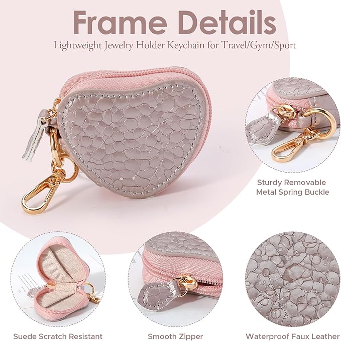 Jewelry Ring Holder Keychain Portable Travel Gym Mini Jewelry Storage Case for Rings Earrings Studs Necklace Organizer Case Box for Gym/Sports