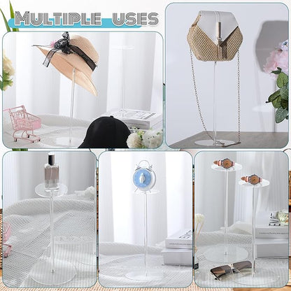 Qunclay 8 Pieces Clear Acrylic Hat Stand Wig Display Rack with Pedestal and Round Base Hat Holder Hat Display Stand Wig Holder for Multiple Wigs for Hat Watch Jewelry Display (13.8 Inch)
