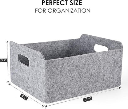 Welaxy Storage Baskets Collapsible Felt Storage bin Foldable Shelf Drawers Organizers Bins organizie Box with Handles for Kids Toys pet Toy Books Clothes Makeup Junk organise (Gray x 3)