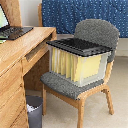 File Box, Clear Plastic Bin with Black Lid, Letter or Legal-Sized File Storage
