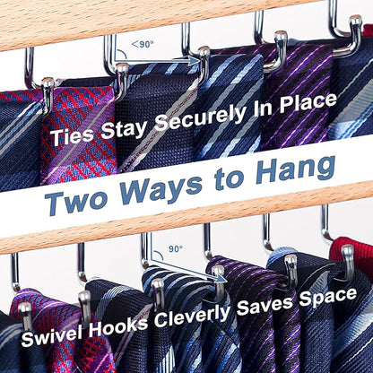 Belt and Tie Organizer for Closet, Tie and Belt Rack Wall Mounted with 20 Storage Hooks, Non Slip 180 Degree Rotating Tie Holder Belt Hanger for Closet / Wall Mount