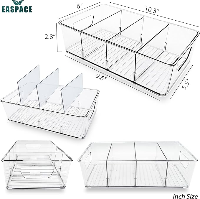 4-Pack Pantry Organizer Bins – Clear Storage Containers for Pantry, Kitchen, Fridge, Cabinet, or Shelf – Perfect for Snacks, Food, Drinks & Multi Purpose