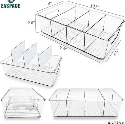4-Pack Pantry Organizer Bins – Clear Storage Containers for Pantry, Kitchen, Fridge, Cabinet, or Shelf – Perfect for Snacks, Food, Drinks & Multi Purpose