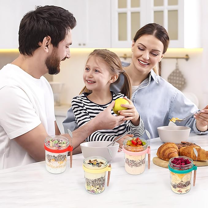 Xileanalee 6 Pack Overnight Oats Containers with Lids and Spoons-18 Oz Overnight Oats Jars Mason Jars for Chia Pudding Cereal Fruit Vegetable Milk Salad Yogurt Meal Prep