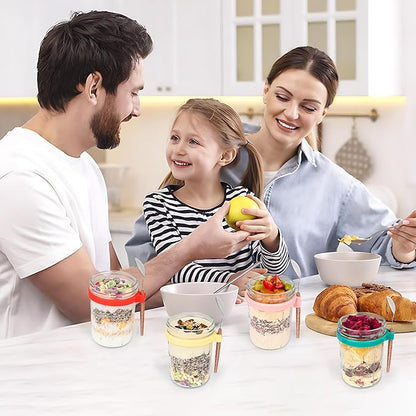 Xileanalee 6 Pack Overnight Oats Containers with Lids and Spoons-18 Oz Overnight Oats Jars Mason Jars for Chia Pudding Cereal Fruit Vegetable Milk Salad Yogurt Meal Prep