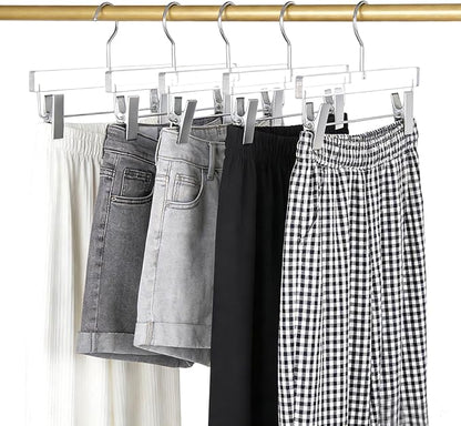 Besser 20Pcs Silver Acrylic Pants Hangers,Clear Hangers with Bright Silver Hooks,Luxurious Skirt Pants Hangers Clips for Clothing Closet Storage