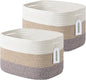 ECDYQXVU Cotton Rope Storage Basket, 15x10x9 Inches, Woven Basket for Shelves, Clothes, Towels, Books, and Laundry, White Brown (2 Pack)
