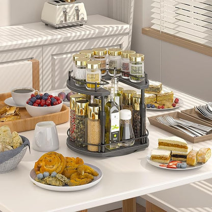 Across-Star Lazy-Susan-Spice-Rack -Organizer For Cabinet With Adjustable Height, 12 inch Rotating Seasoning Holder Spice Organization For Pantry, 2-Tier Kitchen Counter Shelf Countertop Organizer