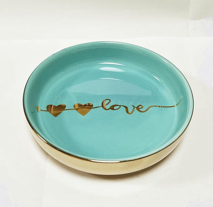 Ring Tray With Printed By Boutique Signature, To Be Prefect Gift, Home Decor, Turquoise Combe Natural Colorful Glaze.