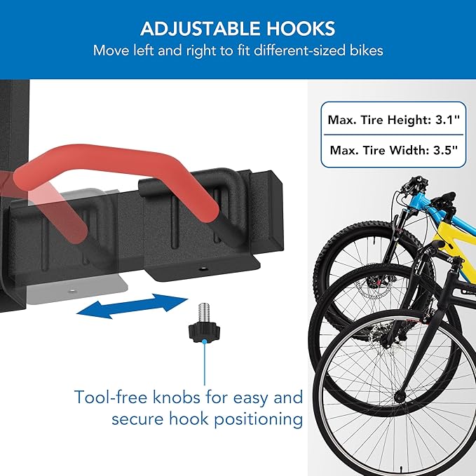 Mount-It! WheelsUp Bike Storage Rack with Shelf | Wall Mounted Garage Organizer Holds 5 Bikes | Adjustable Padded Hooks, Max Capacity 385 lbs | Space-Saving Solution