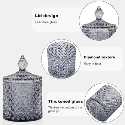 2 Pack Qtip Holder Thick Glass Apothecary Jars with Lid for Bathroom Decor Storage Organizer for Cotton Swabs, Balls, Pads, Floss Picks, Candy, Jewelry, Grey
