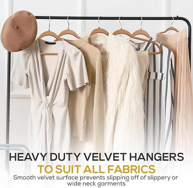 Techzoo 50 Pack New Premium Quality Velvet Hangers Ultra Thin Non Slip Adult Felt Space Saving Hangers for Closet Heavy Duty Coat Pants Jackets Dress Hangers 360° Swivel Hook Hold Upto 10 lbs Bronze